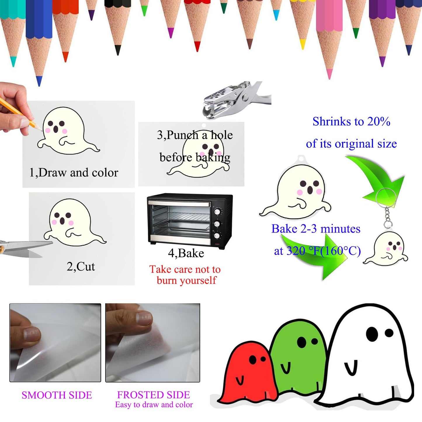 Heat Shrink Plastic Sheets Shrink Film Papers Kit Patterned Sheets Frosted Shrink Paper Sheet 171 PCS DIY Ornaments Keychains Making for Creative Art and Craft (8 x 5.7inch)