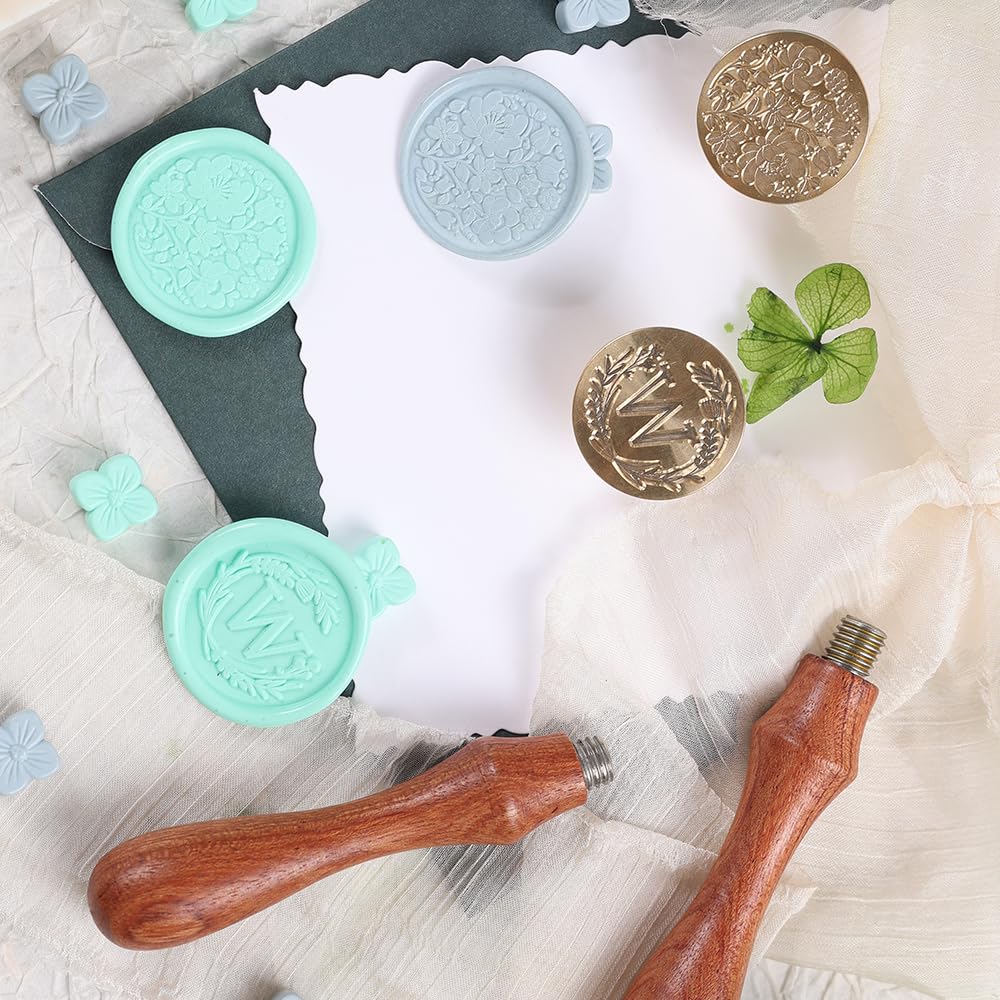 WUERLIN Initial Letter Alphabet W Wax Seal Stamp, Wicker Eucalyptus Sealing Stamp With Flower for Wedding Invitation, Gift Wrap, Envelopes, Christmas Card
