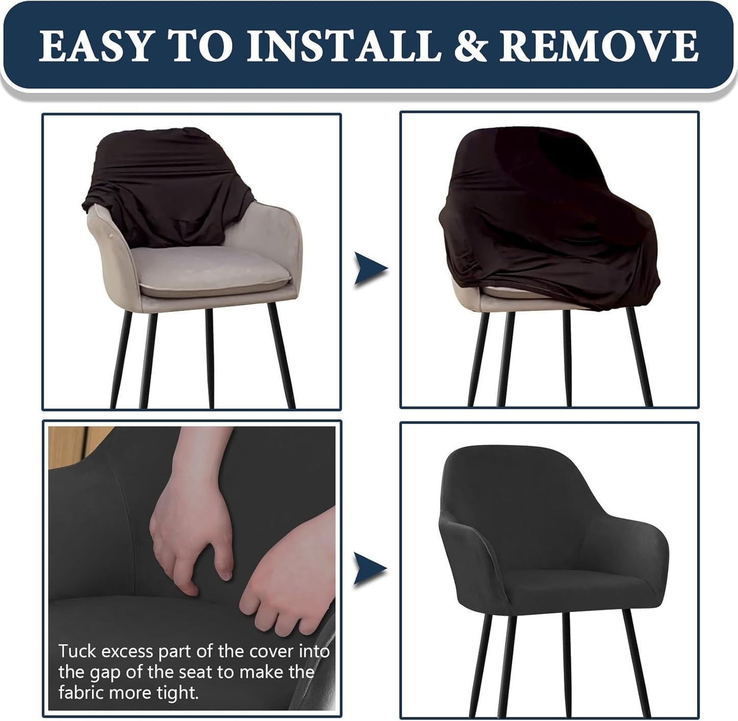 Velvet Curved Back Dining Room Chair Covers with Arms Stretch Swivel Bar Stool Chair Slipcover with Armrest Accent