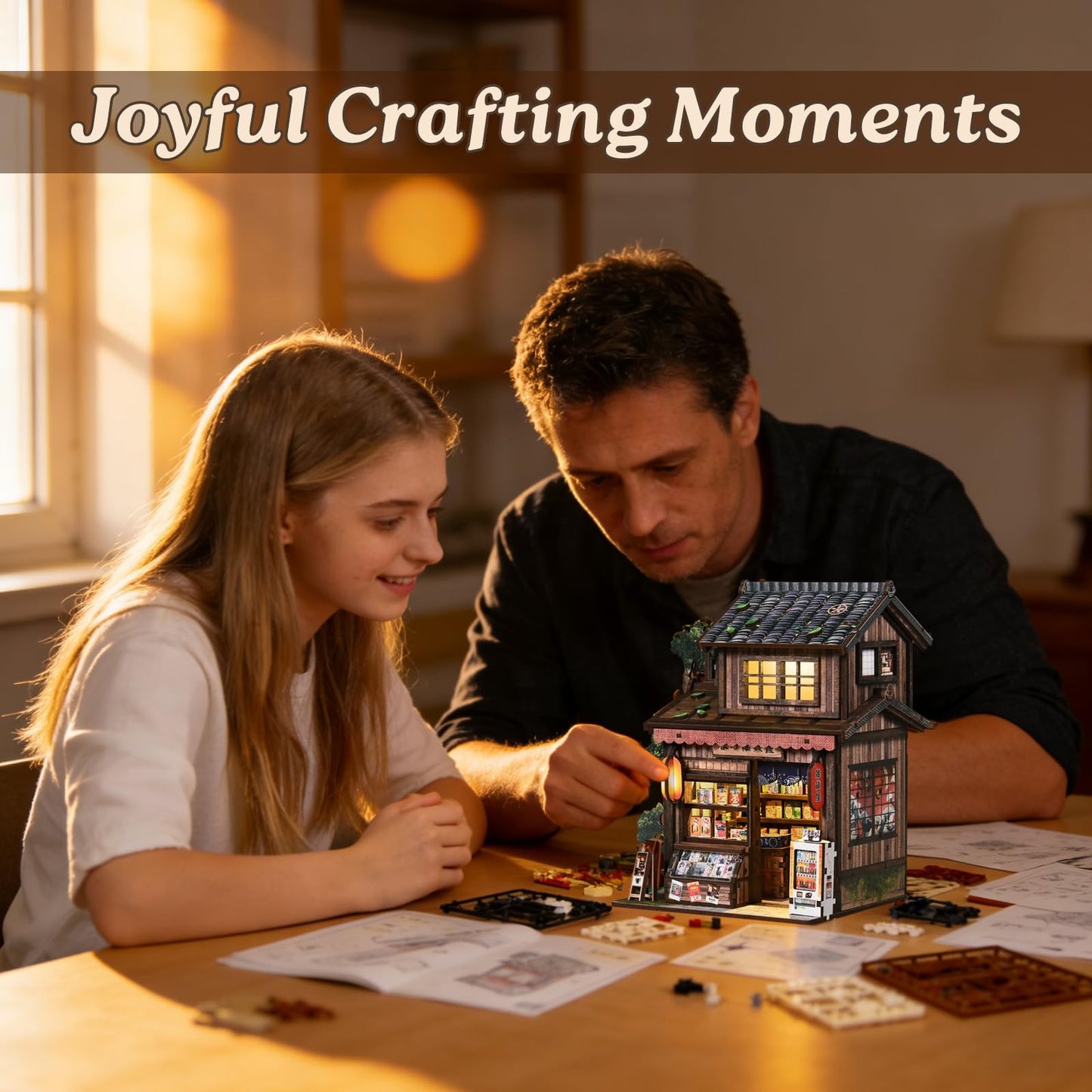 BETESINE Book Nook Kit for Adults 14+, Japanese Miniature House with LED Light and Dust Cover, DIY 3D Wooden Puzzle Bookshelf Insert Decor, Creative Craft Gift for Teens and Book Lovers