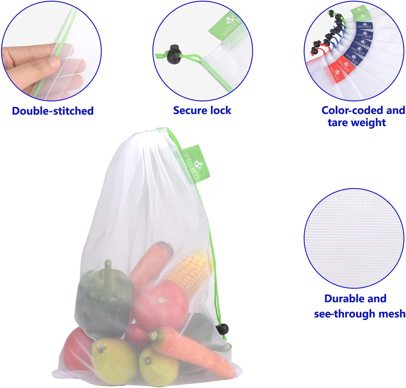 Reusable Bags - Zero Waste Color-Coded Mesh Produce Bags