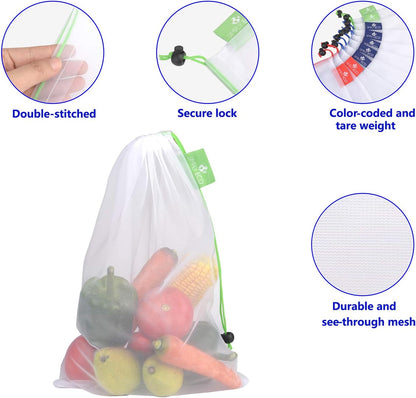 Reusable Bags - Zero Waste Color-Coded Mesh Produce Bags