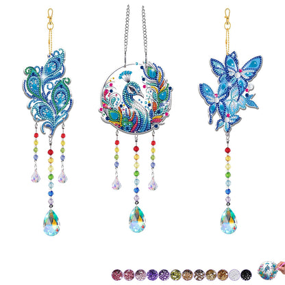 Arts and Crafts for Girls Ages 6-12, DIY Diamond Painting Kits for Kids Teens Adults, Birthday Gifts for 6 7 8 9 10 11 12 Year Old Girls, Peacock Butterfly Feather Wind Chimes for Home Garden Decor