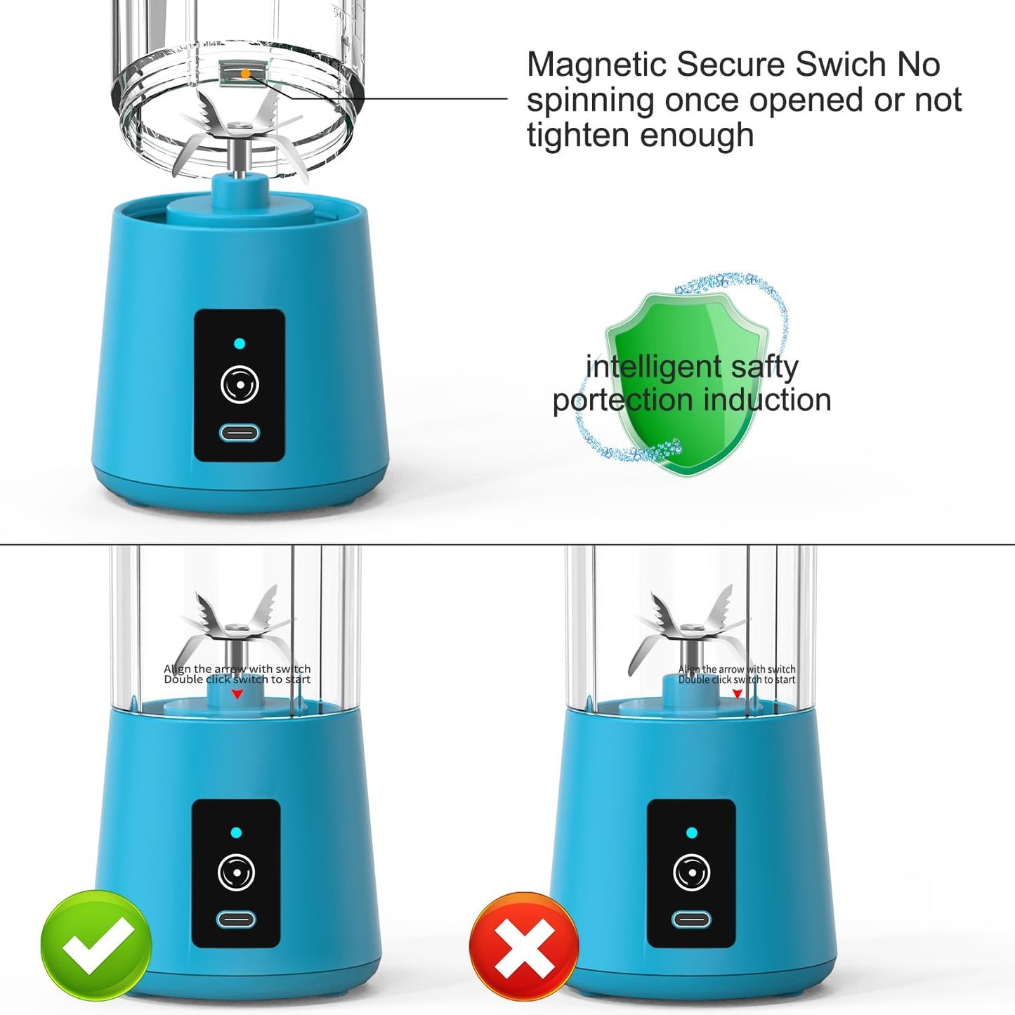 Portable Blender for Shakes and Smoothies, Cordless Personal Mini 13oz Blender Bottle, USB Rechargeable Travel Juicer