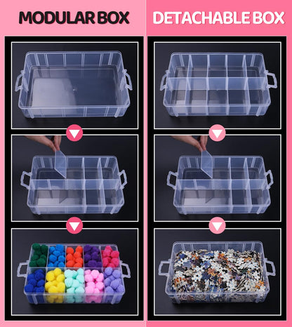 Praisebank 3-Layer Stackable Storage Container Box, 30 Dividers Compartments, Perfect for Storage Jewelry & Arts & Crafts & Sewing. (Pink)