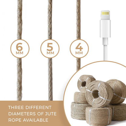 RIOOP Natural Jute Twine Rope 328 Feet 6mm, Heavy Duty Premium Garden Twine String for Crafts, Gardening Deals, Cat Scratching Cord, for Climbing Plants, Halloween Decor