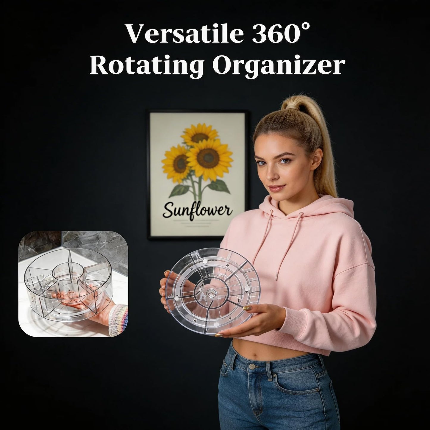 NaiSooten 360° Rotating Acrylic Makeup Organizer, Clear Makeup Brush Holder & Pen Holder, Multi-Compartment Rotating Organizer for Cosmetics, Office Supplies, Vanity & Desk