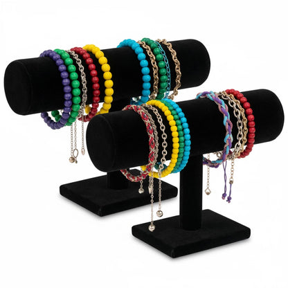 Comelyjewel Bracelet Holder Stand Set of 2, Velvet Jewelry Display for Bracelets, Bangles & Watches, T-Bar Jewelry Organizer for Dresser & Vendor Booth