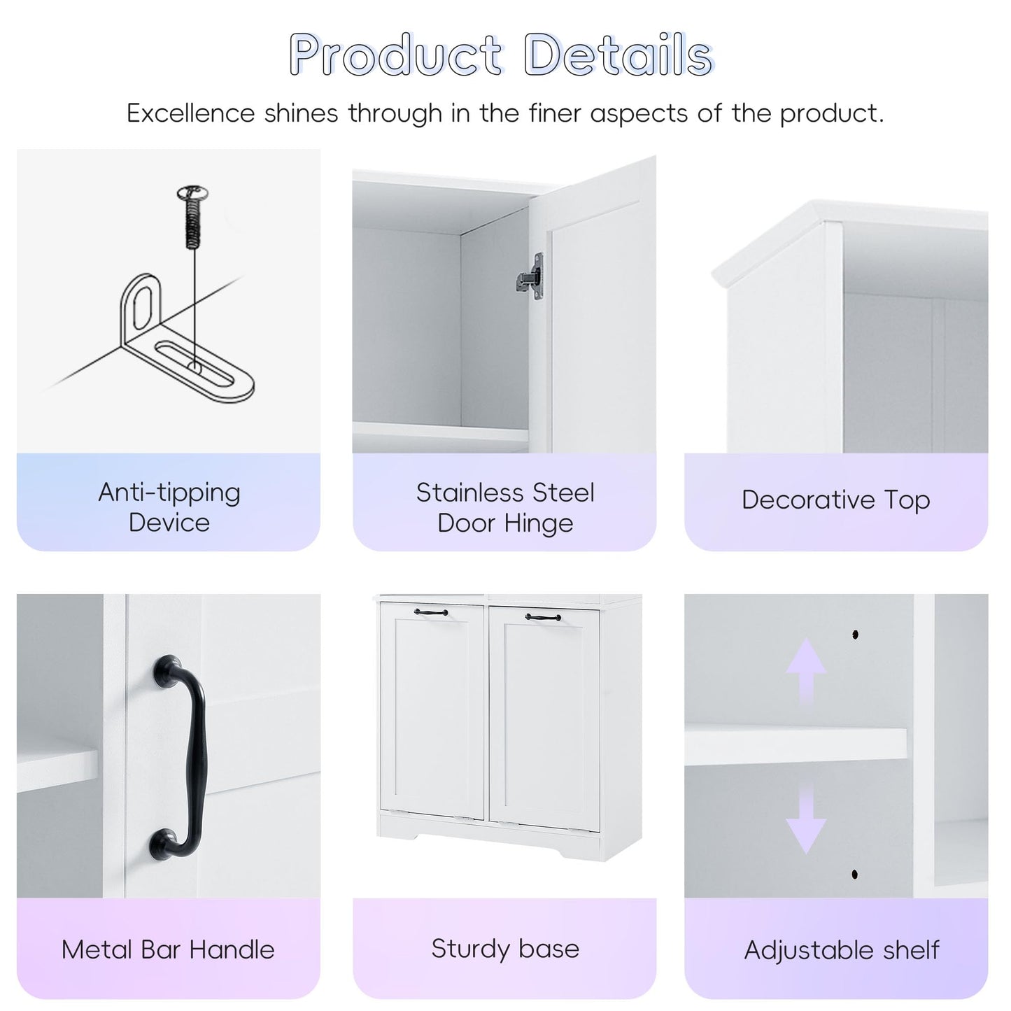 Merax Cabinet with Tilt-Out Laundry Hamper Basket, Tall Bathroom Storage Organizer Linen with Open Shelf for Home, Freestanding, White