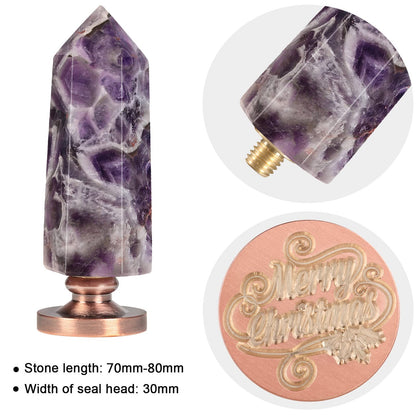 Cheungshing Amethyst Crystal Hexagon Prism Wax Seal Stamp, Detachable Vintage Copper Seals for Invitation Cards for Christmas Halloween Thanksgiving Gift, Merry Christmas Pattern