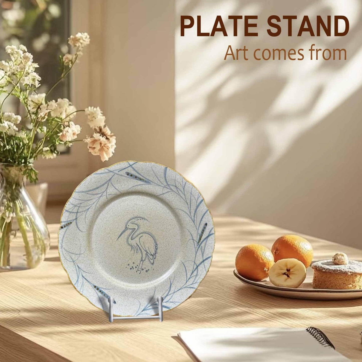 Hoewina Plate Stands for Display, Plate Holder Display Stands, Metal Frame holder stand for Book, Picture, Decorative Plate, Photo and Platter, Tabletop Art (8IN 5PCS-Silver)