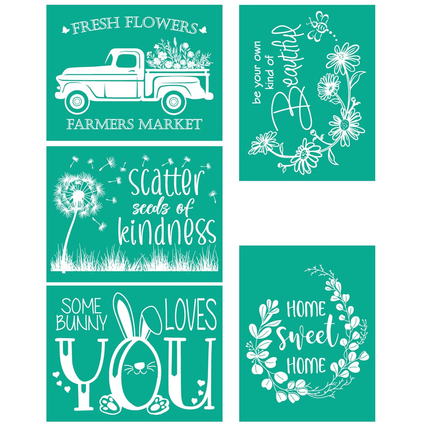 BOOLOOEN Spring Flowers Farmers Market Screen Stencil, Chalk Paste Screen Transfer, Reusable Self-Adhesive Screen Printing Stencil for Wood, Fabric, Pillows, Walls DIY Home Decor.