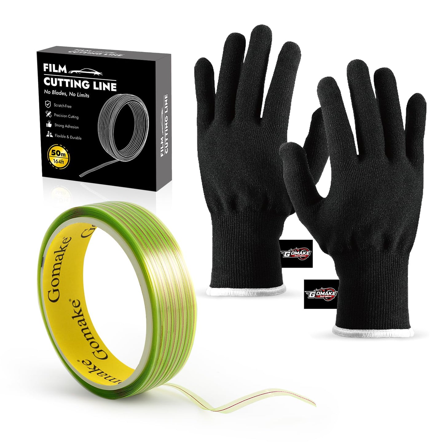 Gomake Professional Knife Less Finish Line 50 Meter Roll (164 Ft) with Anti-Scratch Gloves - Precision Vinyl Wrap Tool for for Car Wraps Clean Curves and Straight Lines