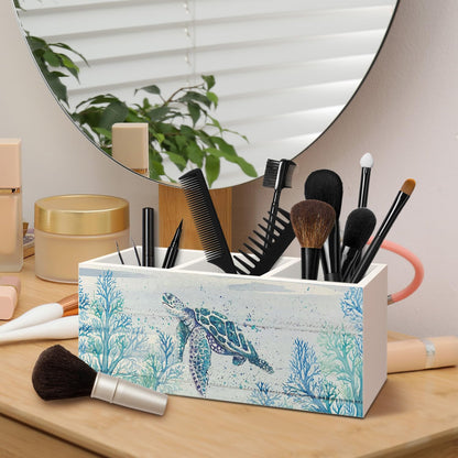 AQYIP Sea Turtle Coastal Pen Holder for Home Office Desk, Beach Office Decor, Beach Turtle Makeup Brush Toothbrush Holder Organizer for Bathroom Desk Accessories