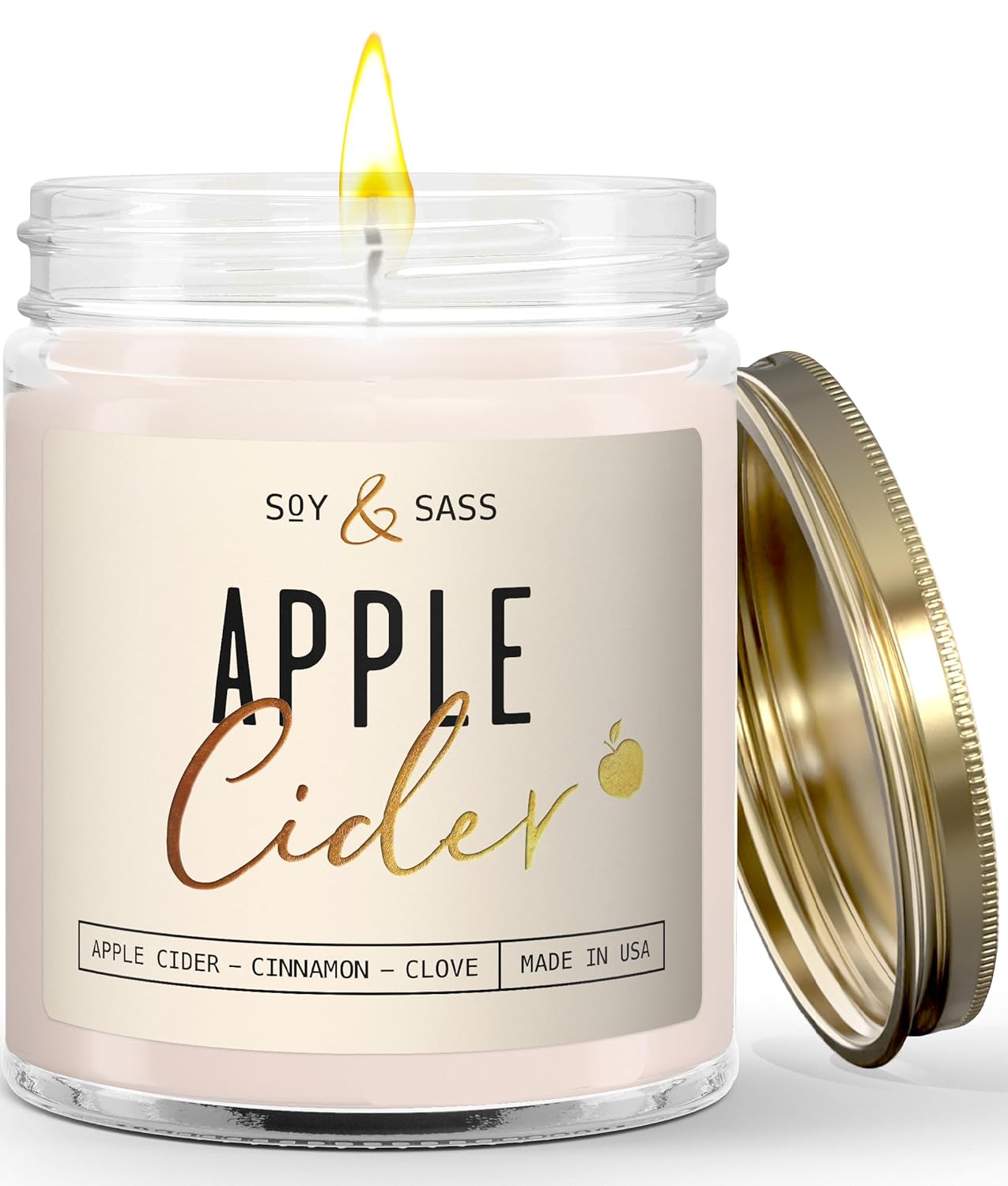 Apple Cider Candle - Fall Scented Candle with Essential Oils - 9oz Reusable Jar, 50Hr Burn, Made in USA