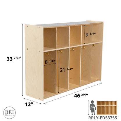 RRI Goods 5-Section Coat Locker with Cubbies, Wooden Backpack Storage Organizer with Coat Hooks and Cubby Storage Organizer Cubes for Kids, Daycare, Classroom