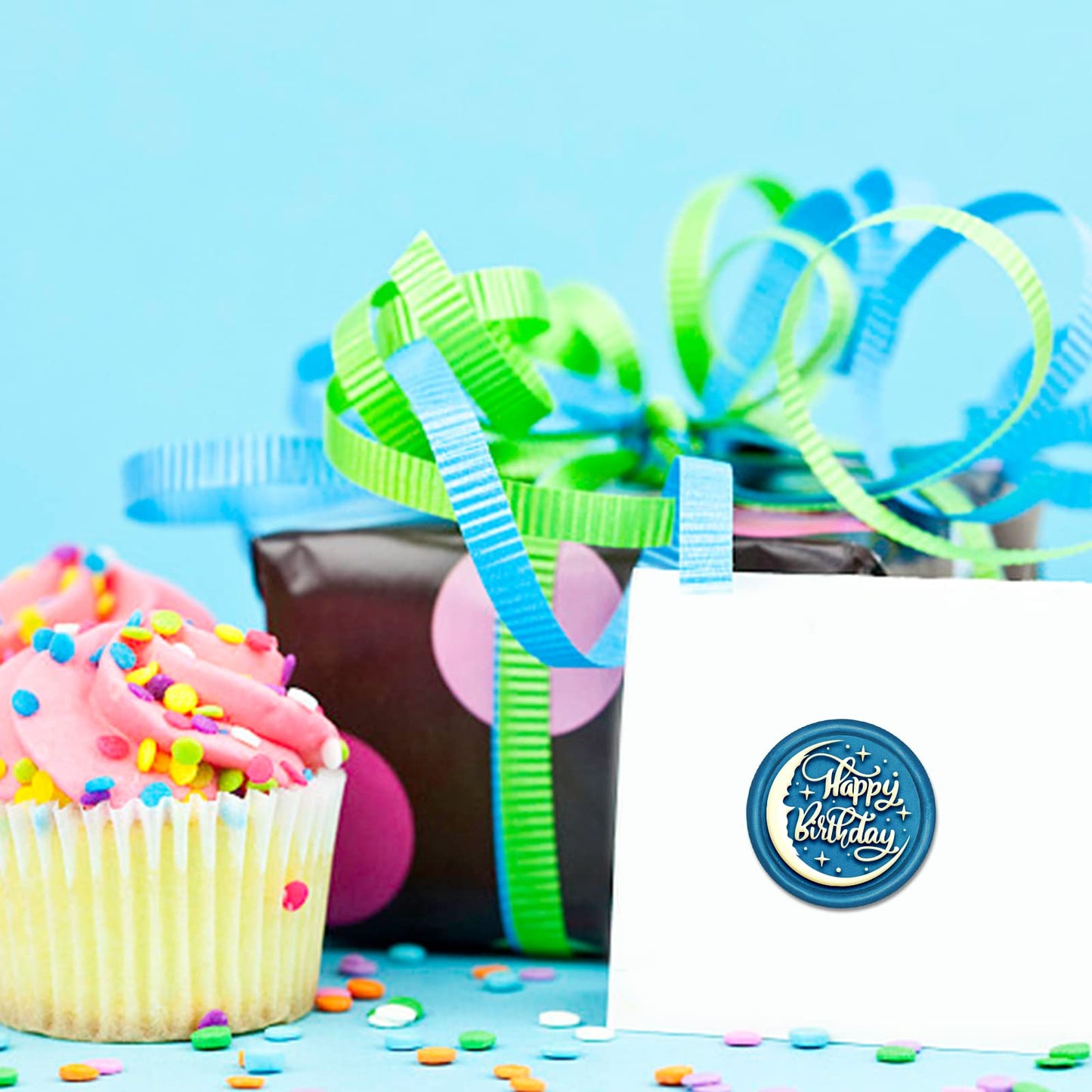 SUPERDANT 6 PCS/Set 0.98" Birthday Wax Seal Stamp Kit - Happy Birthday Sealing Stamp With Cake, Balloon Brass Head, 2 Wooden Handles for Gifts, Envelopes, Cards