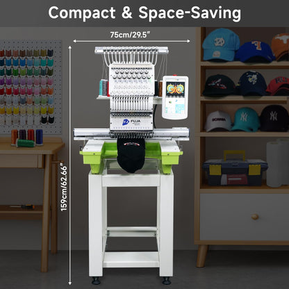 FUJA 15 Needle 14"x20" Large Area Commercial Embroidery Machine,1200 SPM High Speed, 10" Touch Screen, WiFi, Auto Color Change & Trim, for Hats, Jackets, Hoodies, T-Shirts and Patches