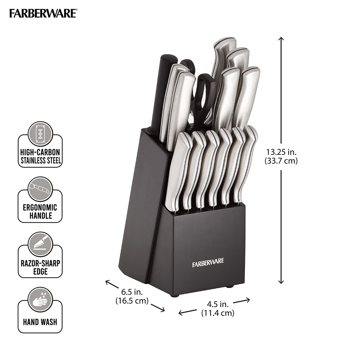 Farberware Juego de cuchillos de acero Inoxidable con sello bloque de 15 piezas