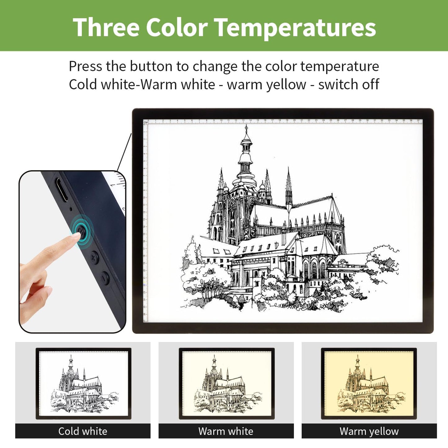 Zocelight A3 Rechargeable Light Box with Stand/Clips,led Light pad with 3000mAh Battery,3 Colors dimmable and 6 Level dimming Light Table for Diamond Painting,Drawing,Sketching,Tattoo,Vinyl Weeding