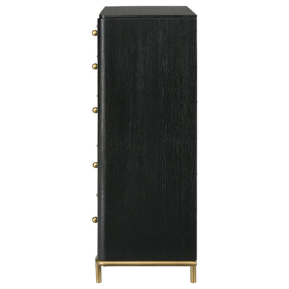 Coaster Home Furnishings - Arini - Wood - 5-Drawer Chest with Rounded Corners, Gold Knobs, Hidden Drawer and Wire-Brushed Finish - Coastal - Bedroom - Black - 224335