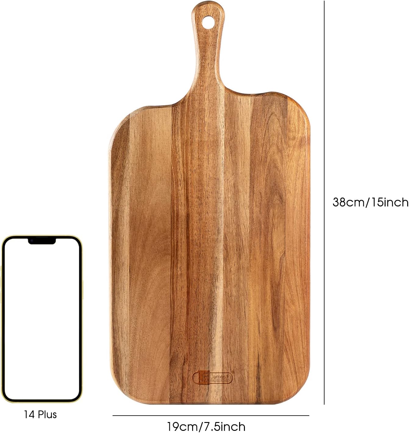 Acacia Wood Serving Board, Cutting Board with Handle, Wooden Cheese Board, Charcuterie Board for Food, 15x7.5x0.6 Inch