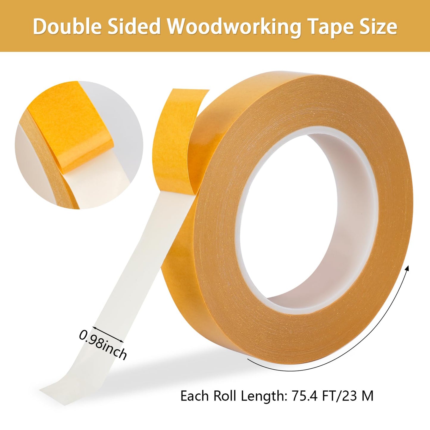 Opvixi Double Sided Woodworking Tape 1 Inch x 75 Feet (2-Pack), Residue-Free, Removable Strong Double Sided Tape for Woodworking, Double Sided Masking Tape for Wood Template, Edge Banding, Anchoring