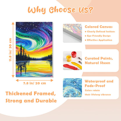 3 Piece Framed Paint by Numbers Kit for Adults Beginner Starry Night Easy Adult Paint by Number Kits on Canvas Landscape DIY Painting Kits for Adults with Frame Wall Art Decor for Living Room 8x12 In