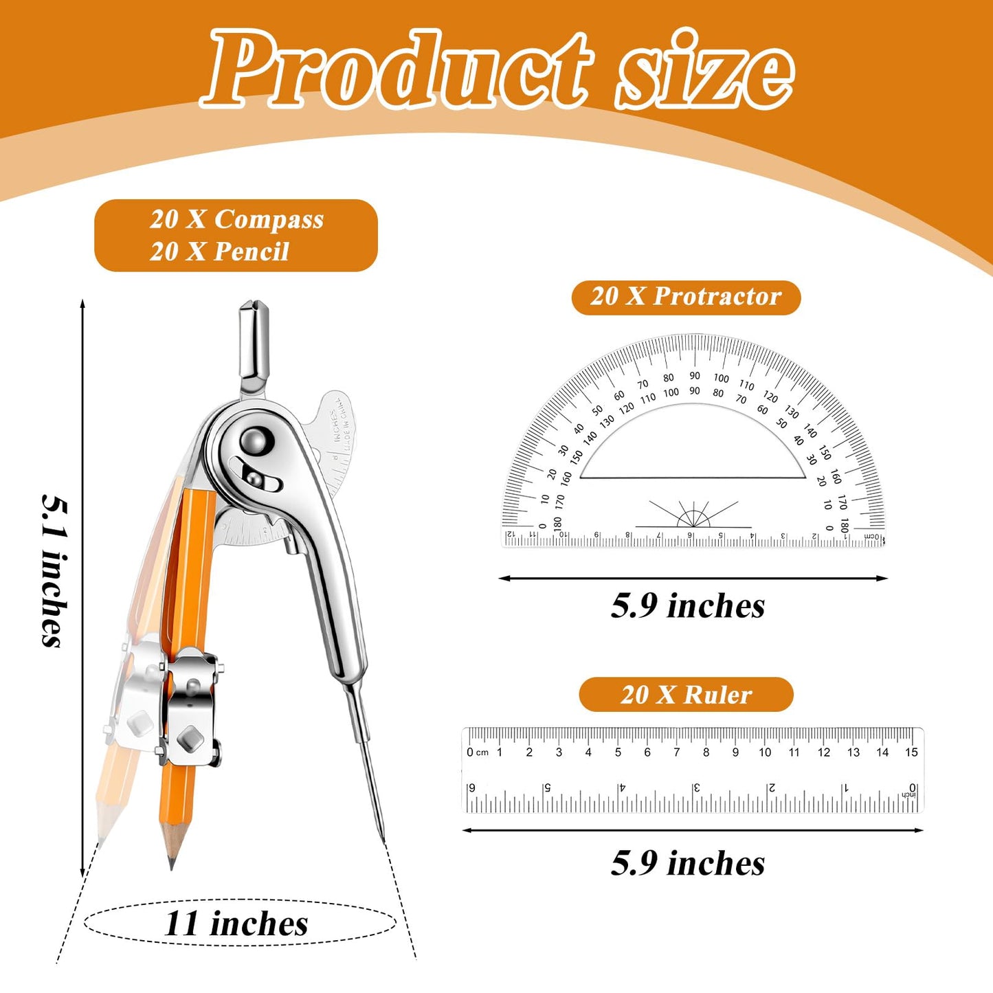 80 PCS Geometry Set - Compass Geometry Tool with Protractor and Compass Set, Protractors Bulk for Classroom, Metal Compass, Ruler, Protractor Drawing Tools for Office Woodworking