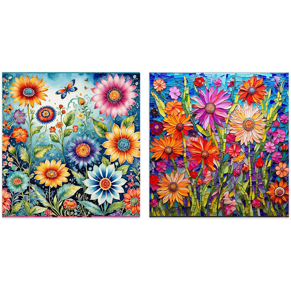 OFRKE 2-Piece Flowers Diamond Painting Kits for Adults, Round Full Drill 5D DIY Diamond Art Kits for Home Wall Decor 12"x16"