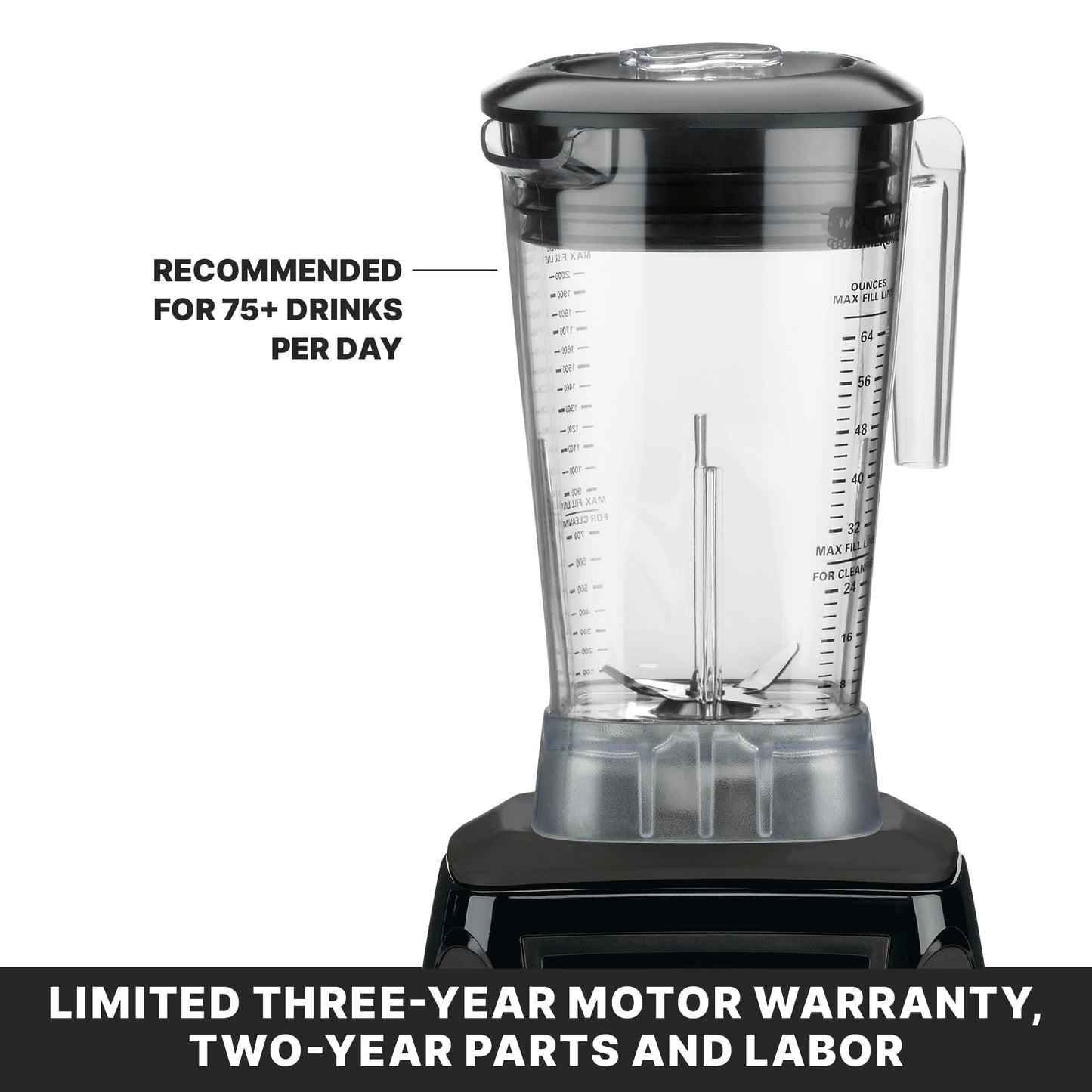 Waring Commercial MX1100XTX 3.5 HP Blender with Electronic Keypad, Pulse Function, 30 SecondCountdown Timer and a 64 oz. BPA Free Container, 120V, 5-15 Phase Plug,Black