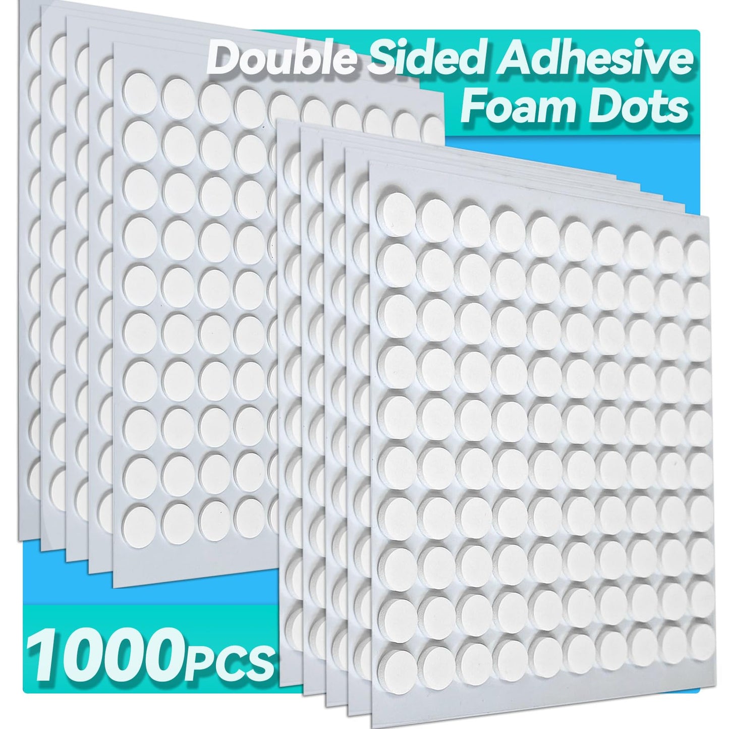 Tikfoam 1000Pcs Double Sided Adhesive Foam Dots, 2mm and 1mm Thick Tape for Craft, Card Making, Marked Candles, Scrapbook, Poster and DIY Projects
