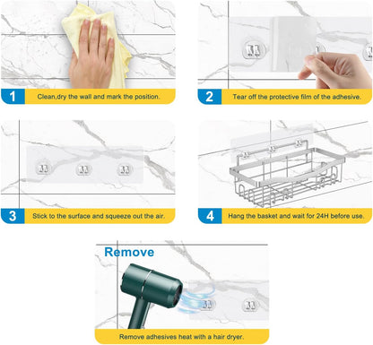 Shower Caddy, Rustproof Bathroom Shower Organizers [5-Pack] with Adhesive Shelves, Soap Caddy & Toothbrush Holder