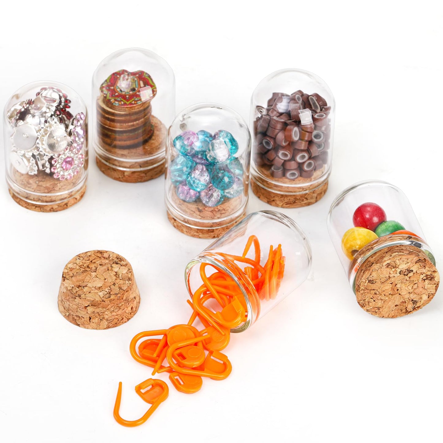 Mezchi 50 Pack Cloche Bell Jar, Mini Glass Jars with Cork Lids, 8ml Glass Dome Cloche with Base, Decorative Display Dome for Specimen, Flower Storage, Arts Dispaly, Party Favor