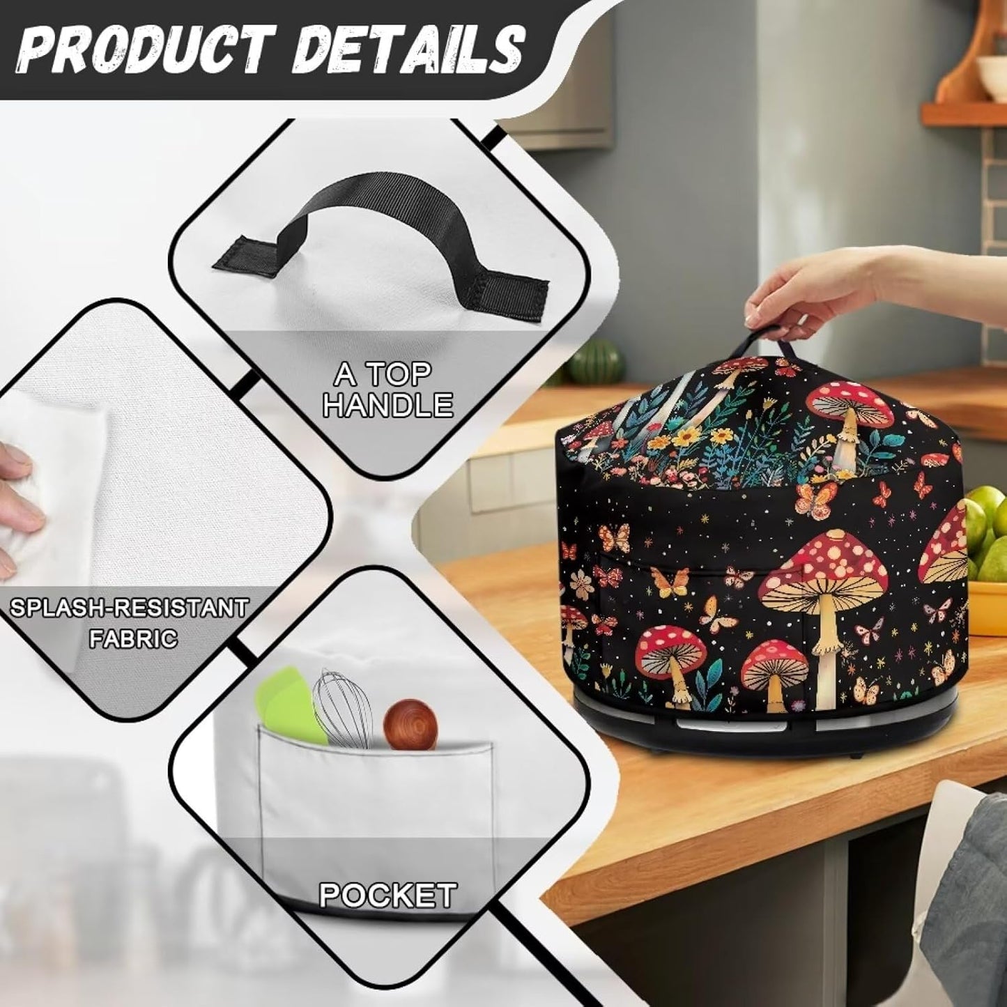 Crock Pot Dust Cover - Mushroom Slow Cooker Dust Cover for 6, 7, 8 Quart Oval Crock Pot