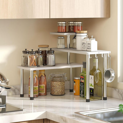 GHWIE 3 Countertop Corner Shelf Organizer, Tier Bamboo Kitchen Rack for Living Room, Office, Bookshelf Display Shelves