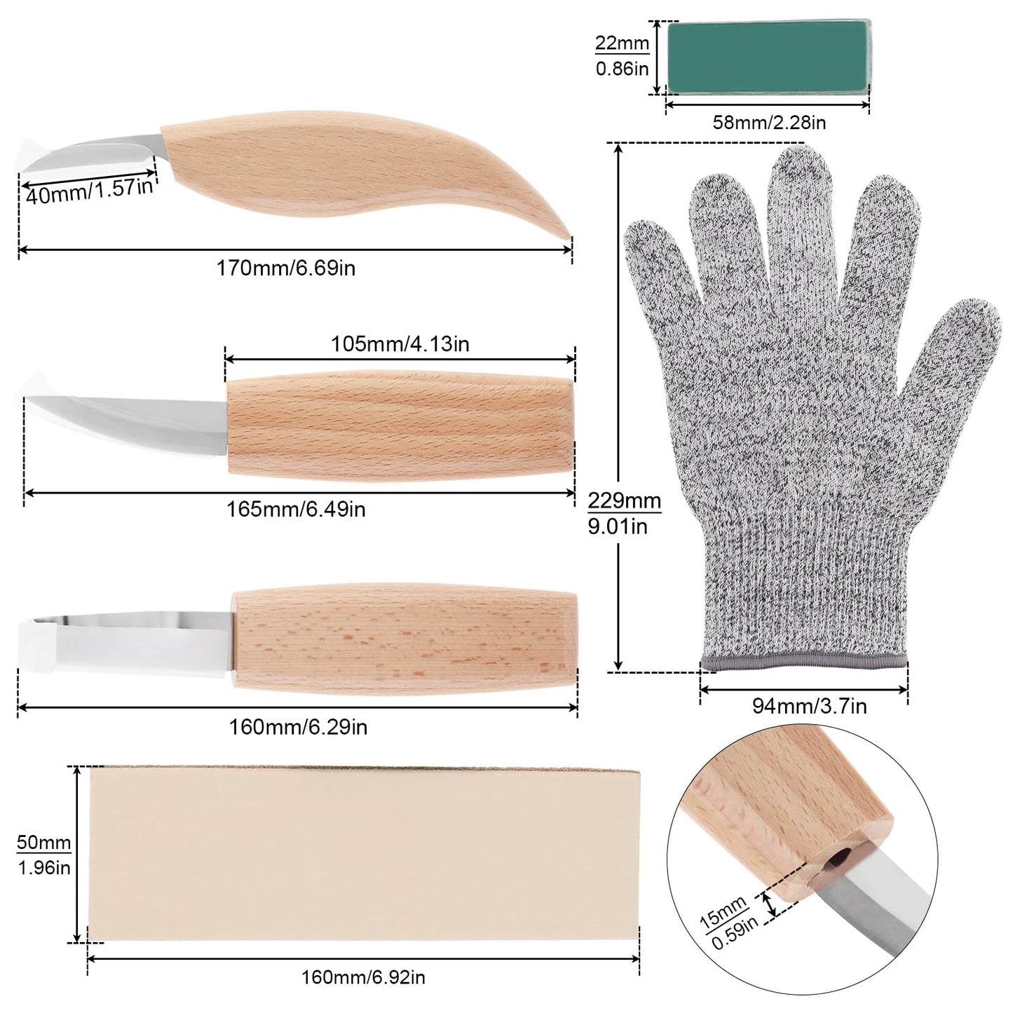 Omninmo Wood Carving Tools Set for Spoon Carving, Basic Detailed Carving Woodworkers Roll Leather Strop and Polishing Compound Hook Sloyd Detail Knife Left-Handed Spoon Carving Knives(with Gloves)