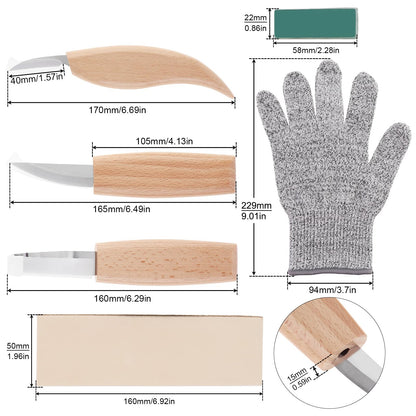 Omninmo Wood Carving Tools Set for Spoon Carving, Basic Detailed Carving Woodworkers Roll Leather Strop and Polishing Compound Hook Sloyd Detail Knife Left-Handed Spoon Carving Knives(with Gloves)