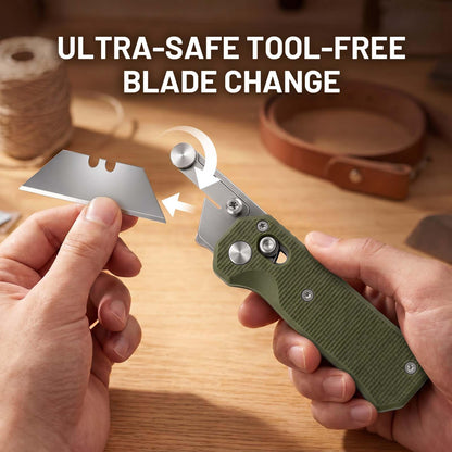 Folding Utility Knife for Men Women,Quick Change Box Cutter with 10Pcs SK5 Replaceable Blades,EDC Razor Knife for Cartons,Cardboard,Boxes,Christmas Stocking Stuffers Gifts for Men Husband Women (Green)