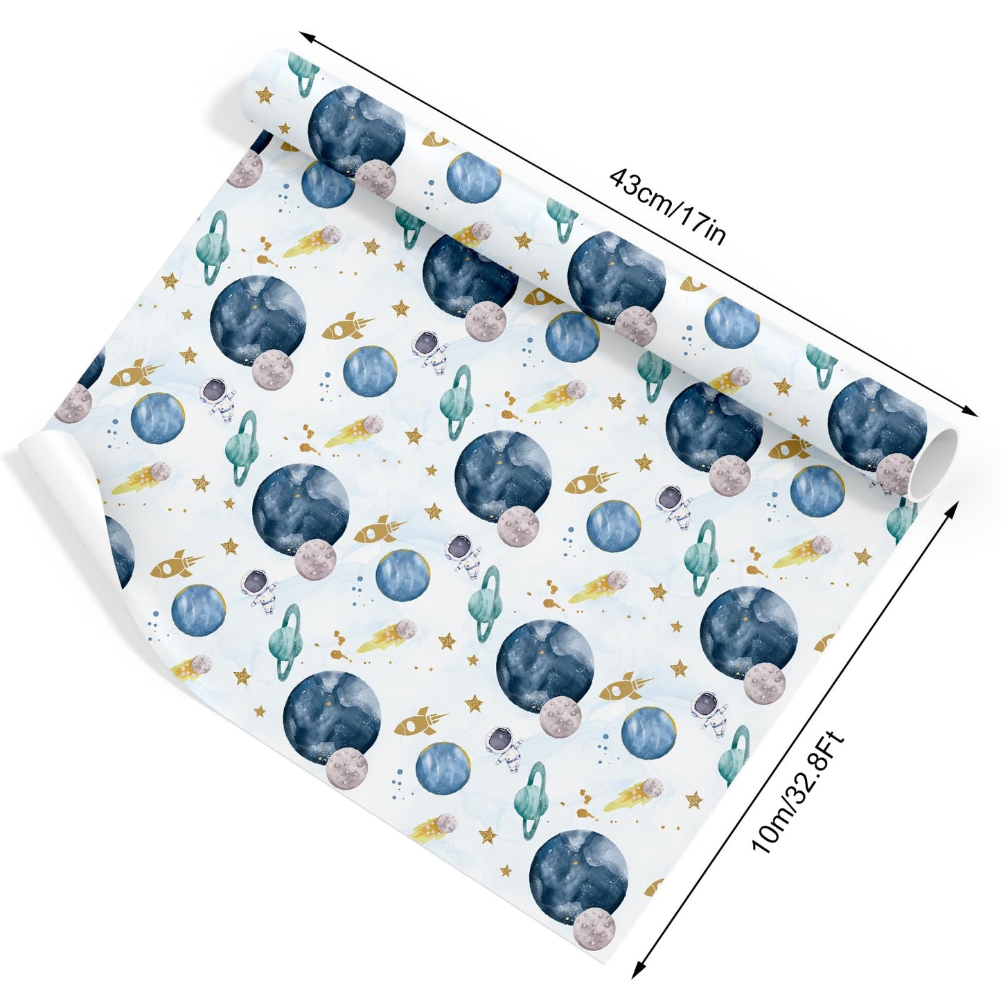 JarThenaAMCS Outer Space Wrapping Paper -Mini Roll- 17In x 32.8Ft First Trip Around The Sun Wrap Paper Watercolor Galaxy Star Craft Papers For Baby Shower Boy Birthday Party Gift Packing Supplies