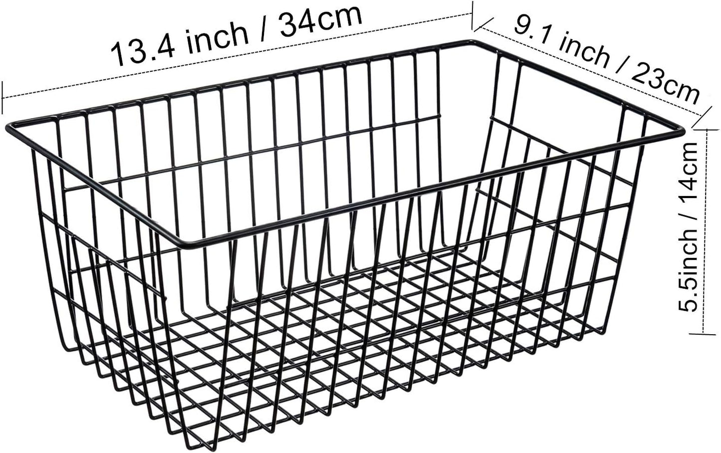 iPEGTOP Wire Freezer Storage Baskets, Set of 2 Farmhouse Bins with Handles for Kitchen Cabinets, Pantry, Black