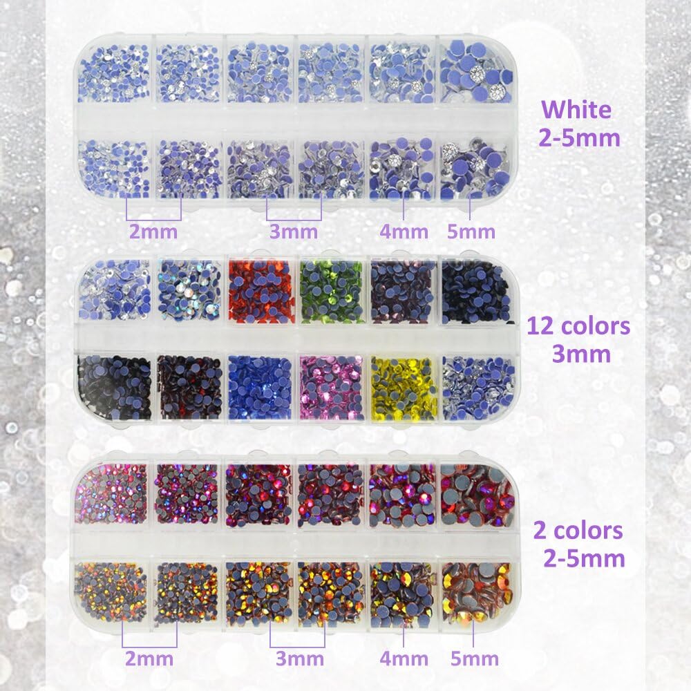 XINMEIWEN Hot fix Applicator Tool with Rhinestone DIY Wand Setter Tool Kit Including 7 Different Sizes Tips Tweezers & Brush Cleaning Kit and 3 Pack Hot-Fix Crystal Rhinestones (Purple)