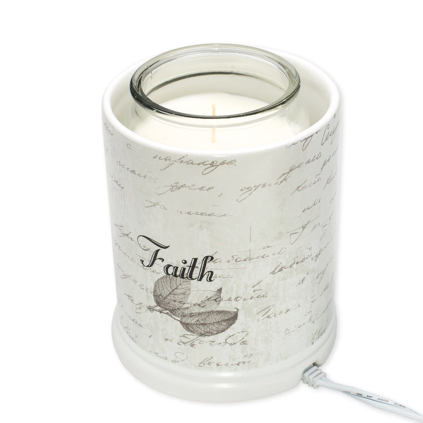 Elanze Designs Dream Bigger Actions Louder Faith Stronger Grey Leaves White Ceramic Stone Jar Warmer