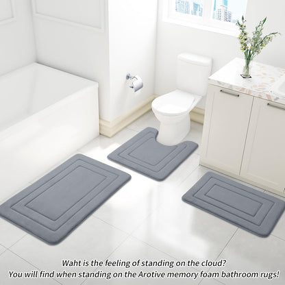 Arotive Memory Foam U-Shaped Toilet Rugs 24x20, Super Soft Absorbent Contoured Bath Mats, Dark Grey