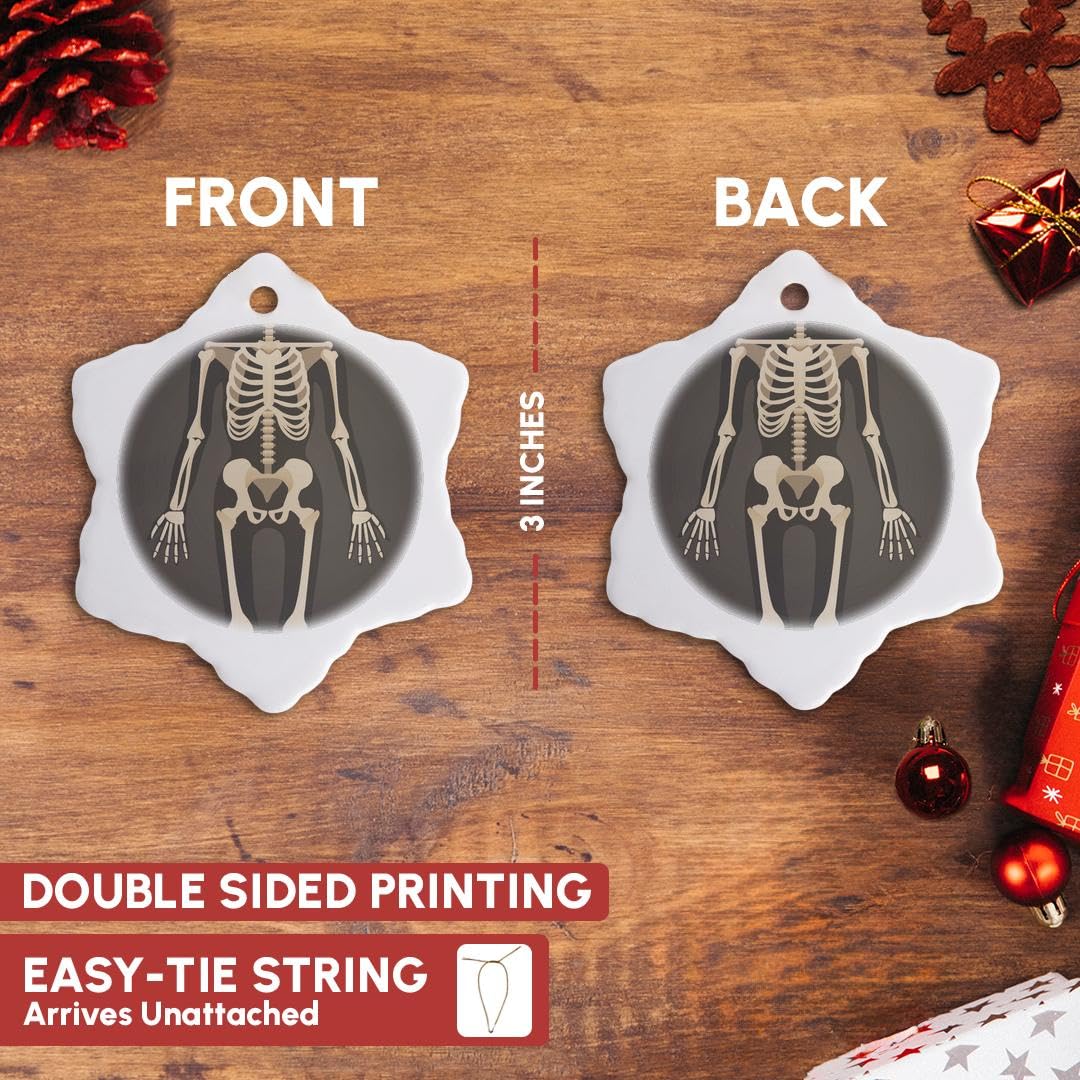 3dRose Headless Xray Skeleton 3 inch Snowflake Porcelain Ornament
