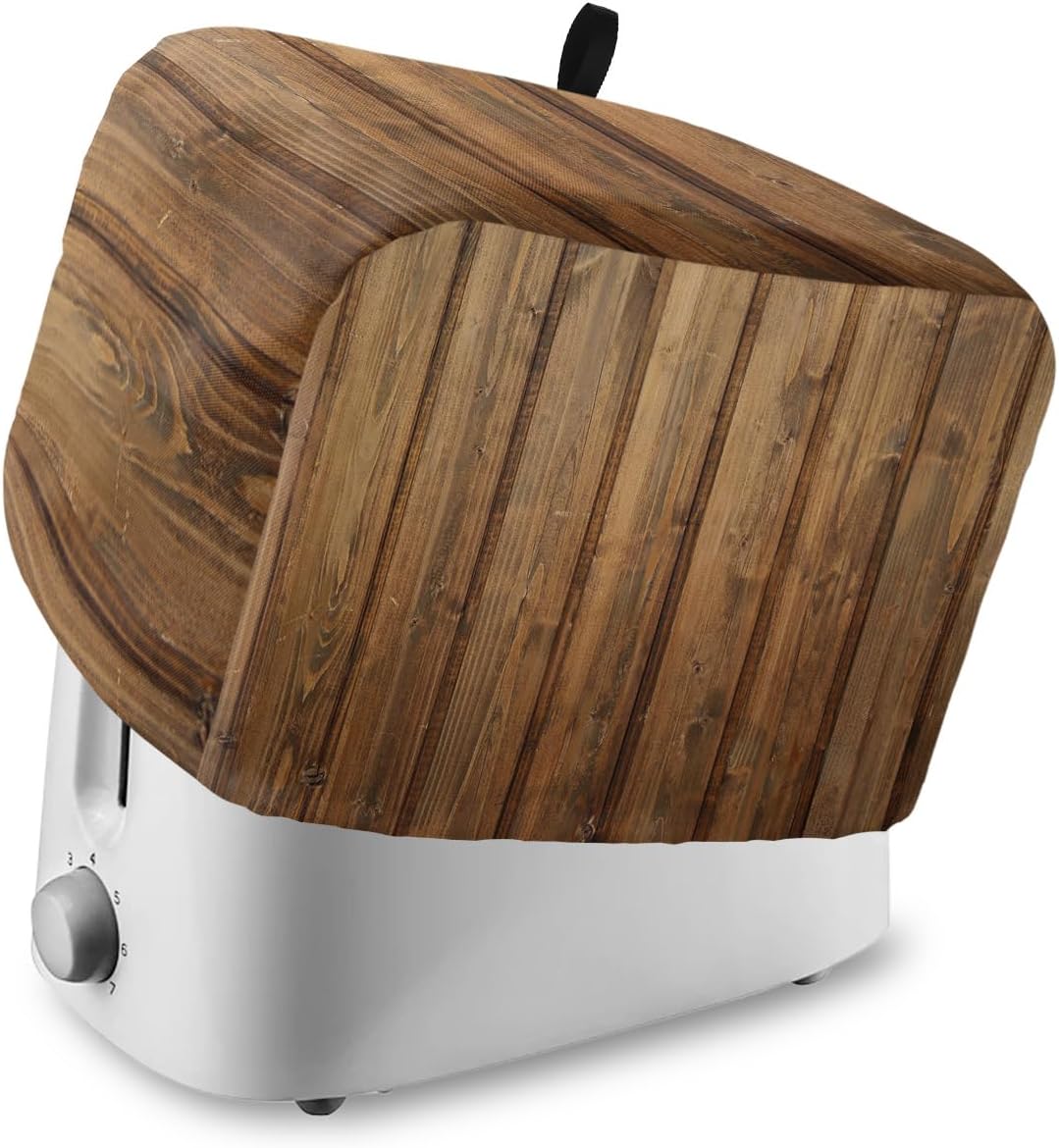 Toaster Cover, Vintage Wood 4 Slice, Farmhouse Brown Stripe Wooden with Loop, Polyester Dust Cover Protection