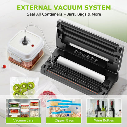 Bonsenkitchen Vacuum Sealer Machine, Built-in Cutter | Bag Storage, Multifunctional Food Sealer for Sous Vide & Meal Prep, 1 Roll Bag & 5 Pre-Cut Bags, Silver