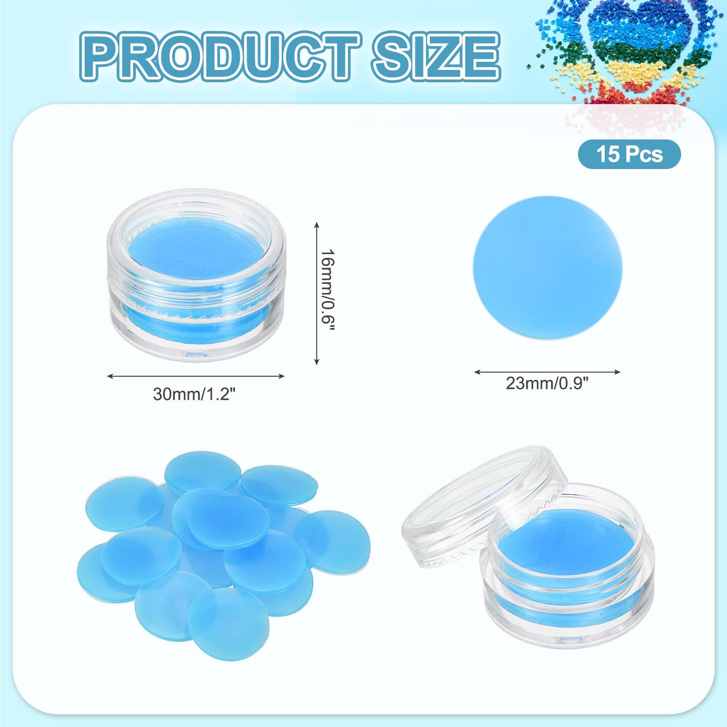 PATIKIL 15PCS Diamond Art Painting Glue Clay Wax 5D DIY Diamond Art Refills Glue with Storage Box for Embroidery Mud Supplies Accessories Painting Tool (23mm/0.9", Blue)