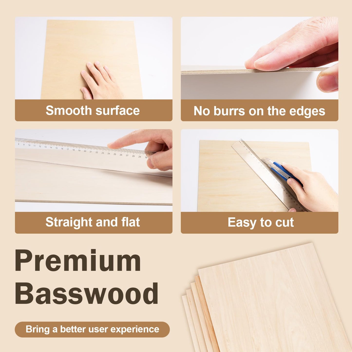 MITINU 55 Pack Basswood Sheets for Crafts,12"x12"x1/12 2mm Thick Plywood Sheets with Smooth Surfaces-Unfinished Squares Wood Boards for Laser Cutting, Wood Burning, Architectural Models, Staining