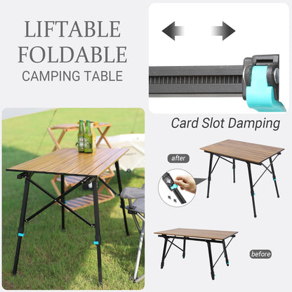 Adjustable Folding Picnic Table Portable Aluminum Camping Table Lightweight Travel Table Compact Storage Easy Setup Outdoor Dining 120x70cm Black